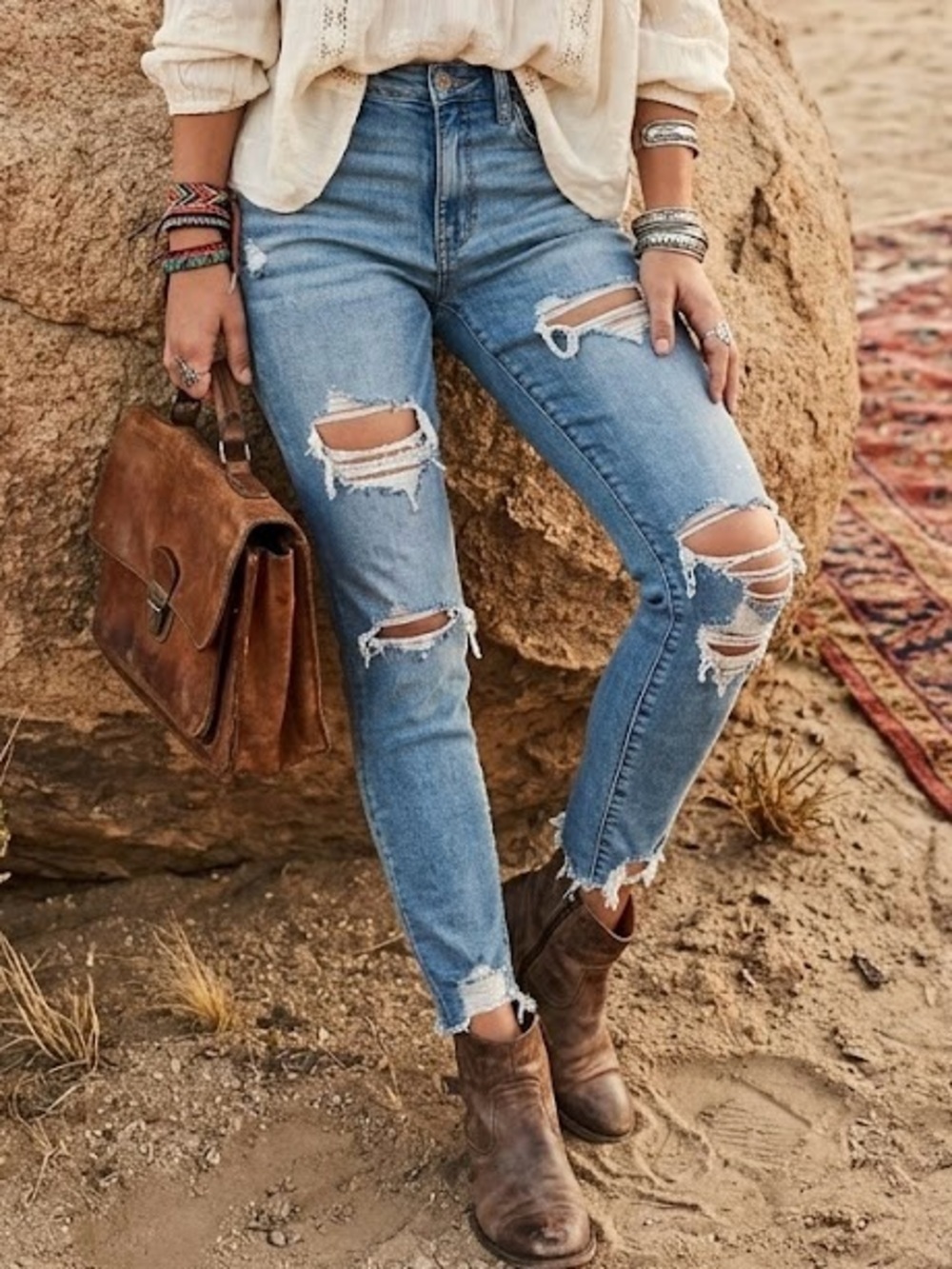American Eagle Distressed Skinny Jeans Boho Light Blue Relaxed Indie Sleaze 8